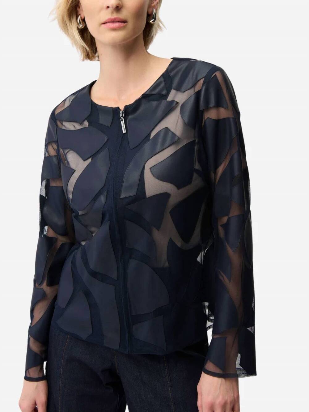 NEW JOSEPH RIBKOFF laser cut leatherette giraffe print fitted jacket in midnight